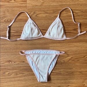 Cupshe Pink and White Ribbed Bikini